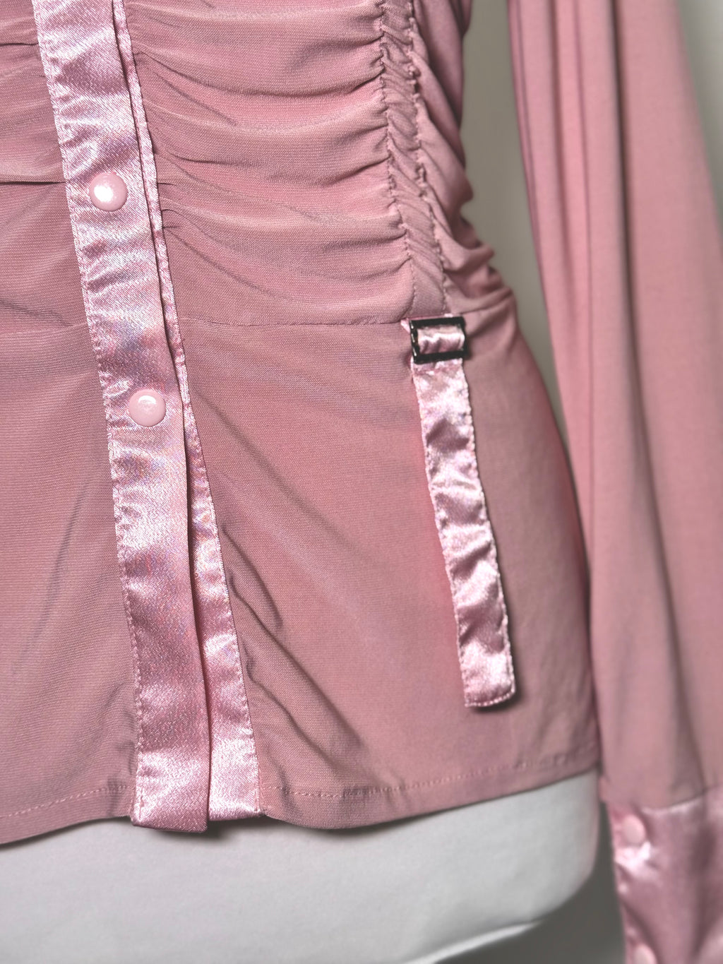 Dusty pink satin shirt with drapery