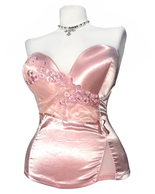 Japanese Rose Satin Embroidered Corset