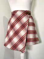 Vintage Rose Plaid Preppy Wrap Mini Skirt