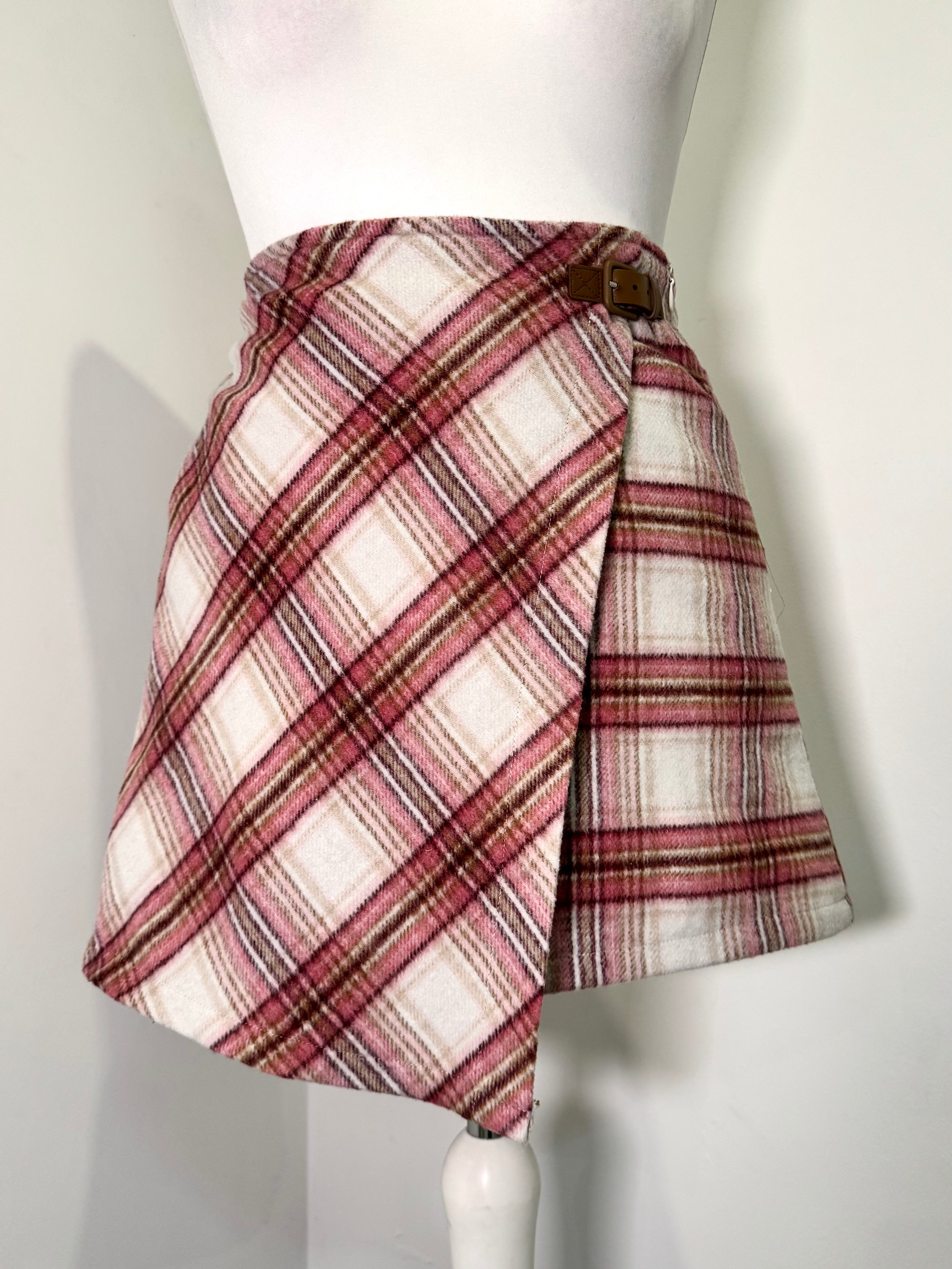 Vintage Rose Plaid Preppy Wrap Mini Skirt
