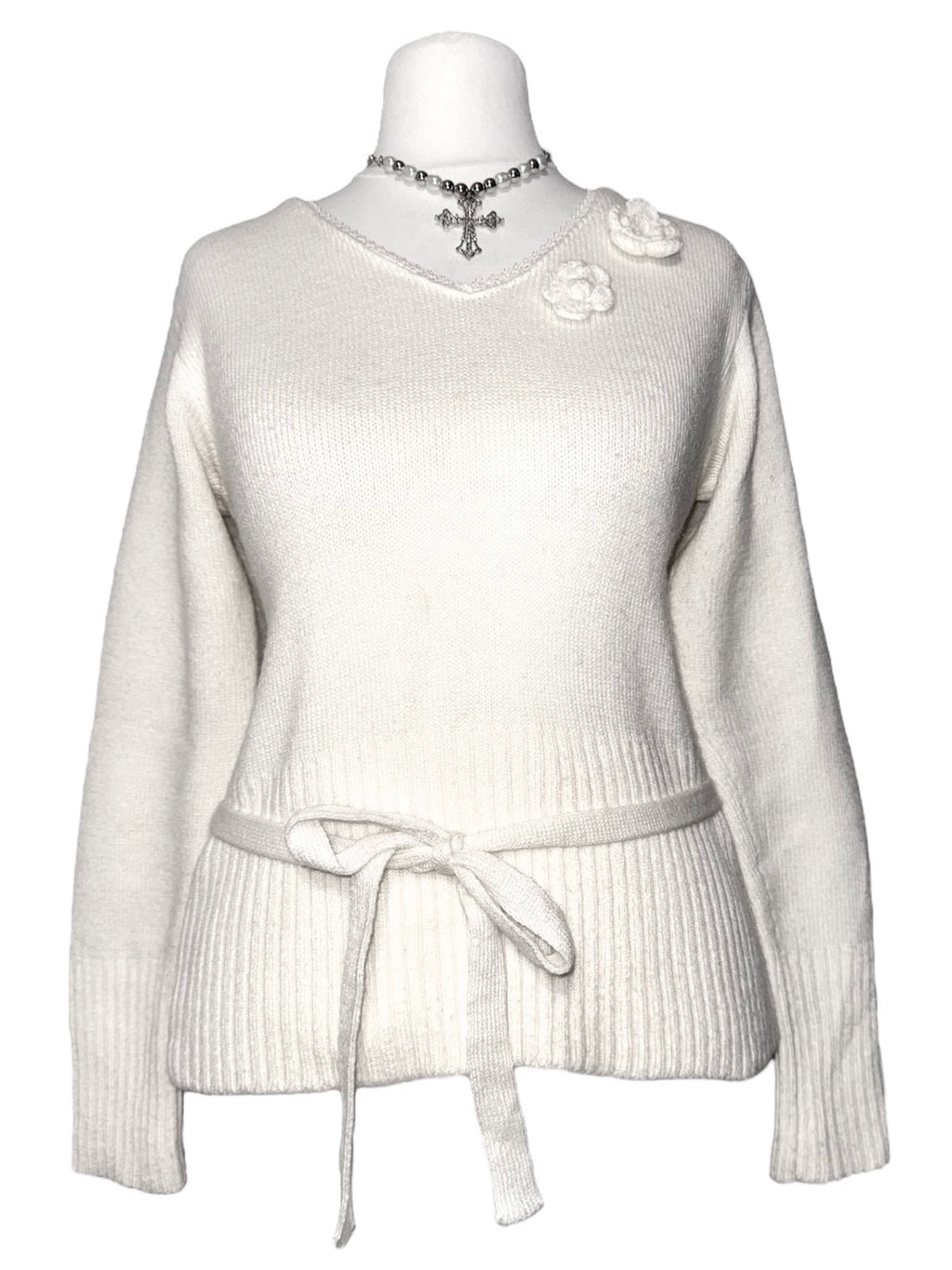 Cream Coquette Rosette Knit Sweater