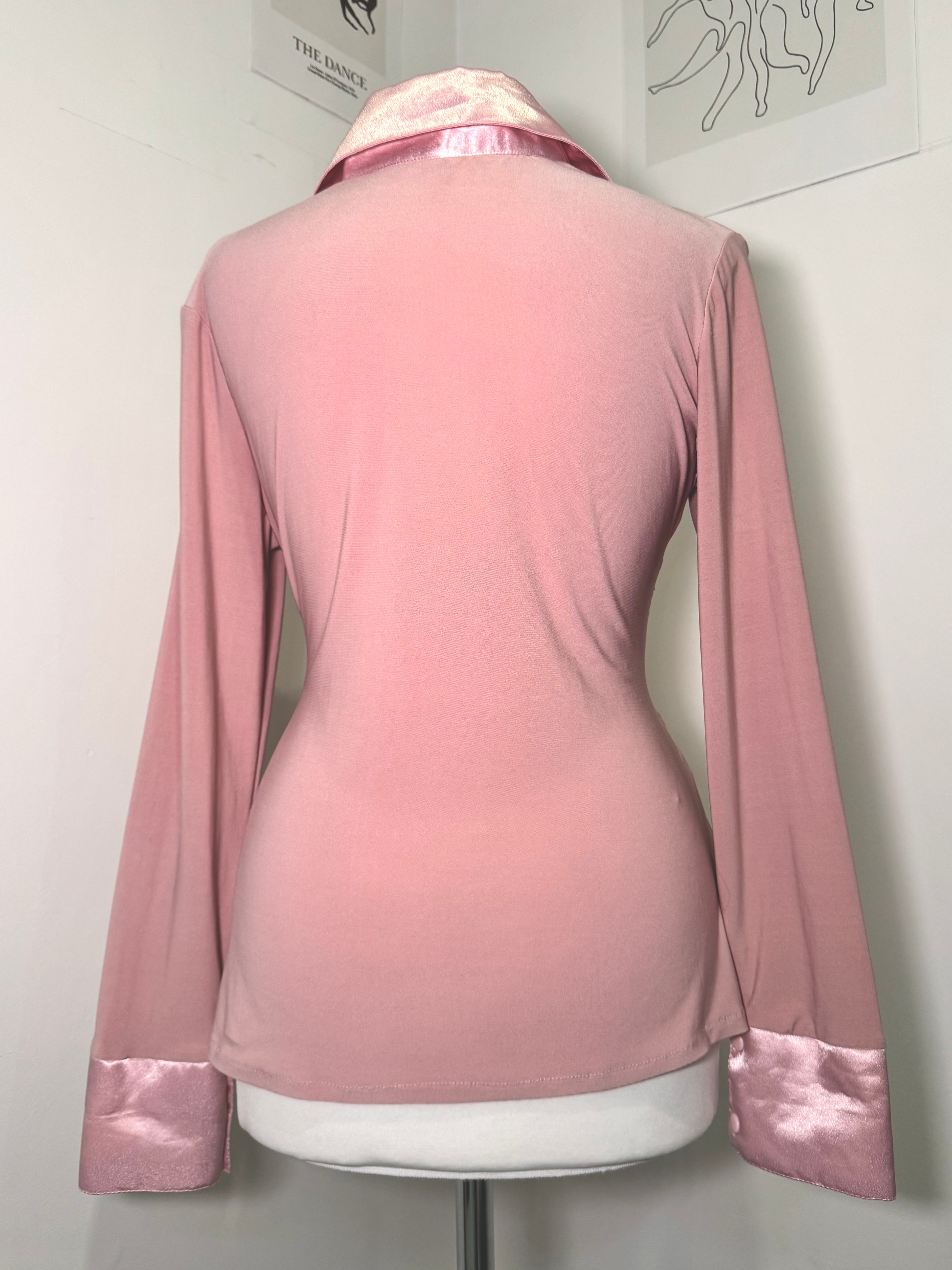 Dusty pink satin shirt with drapery
