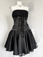 Midnight Satin & Lace Strapless Mini Dress
