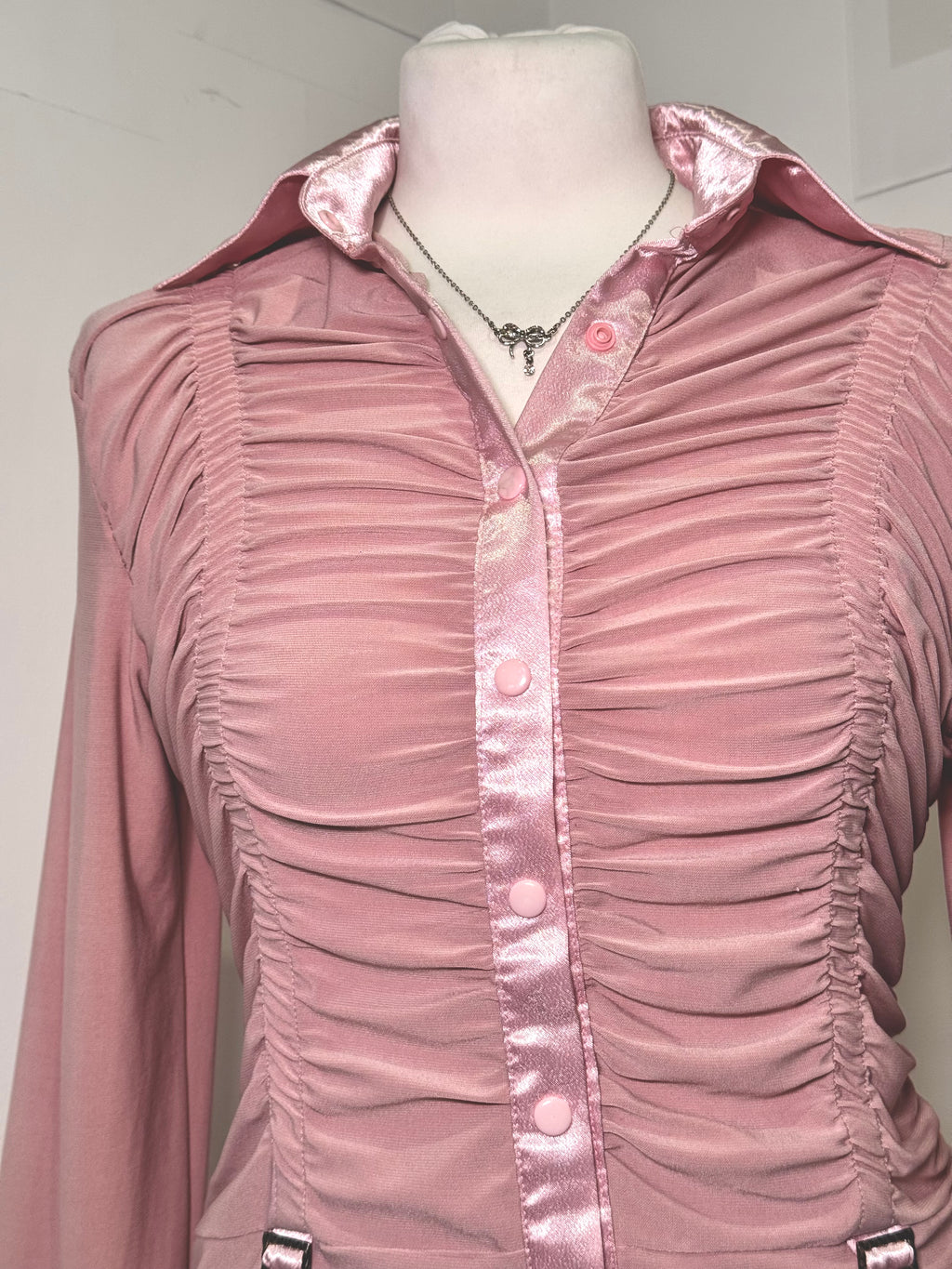 Dusty pink satin shirt with drapery