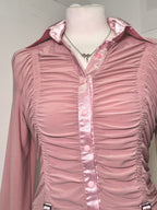 Dusty pink satin shirt with drapery