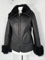 Midnight Faux-Leather Fur Trim Biker Jacket