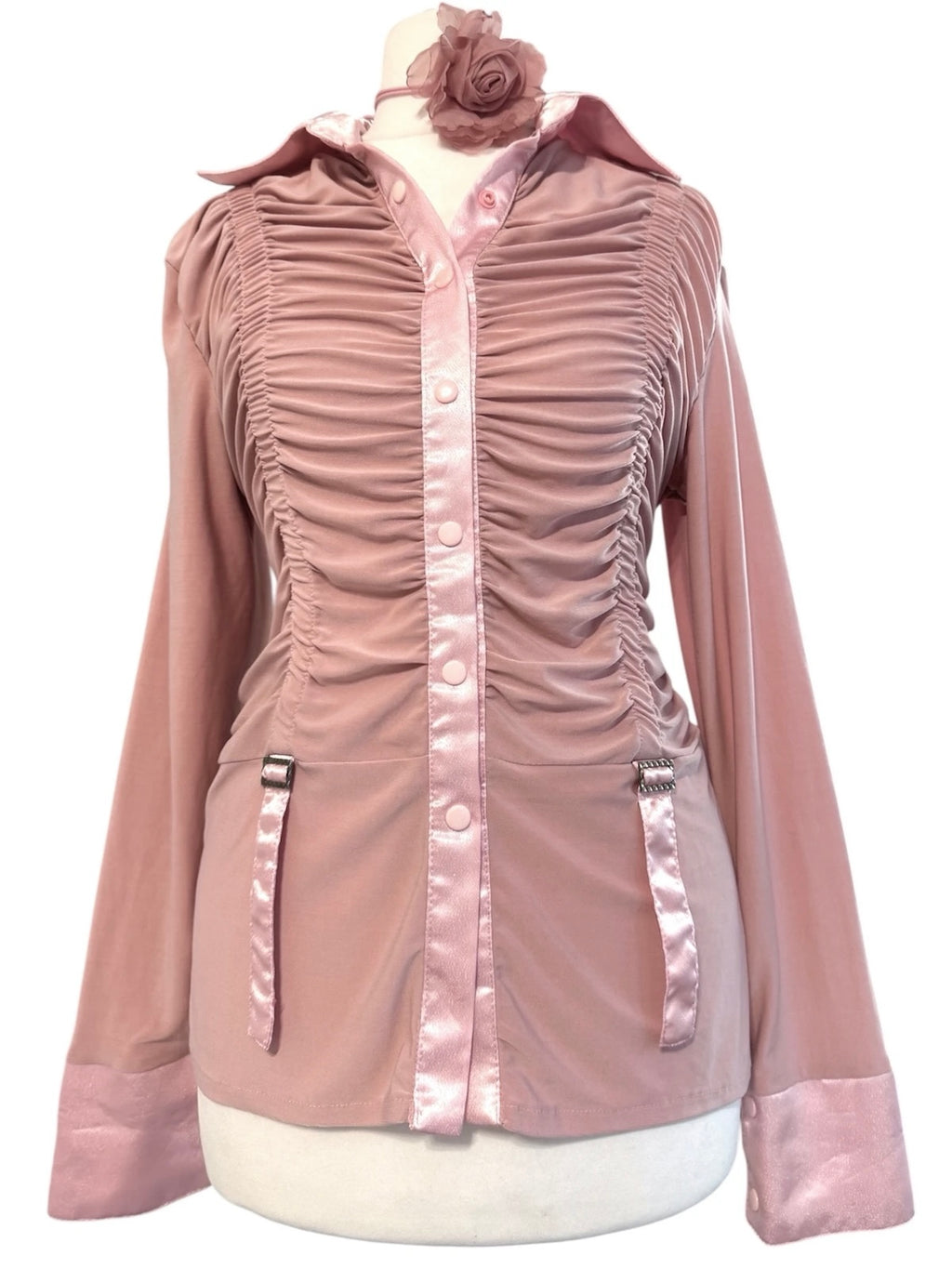 Dusty pink satin shirt with drapery