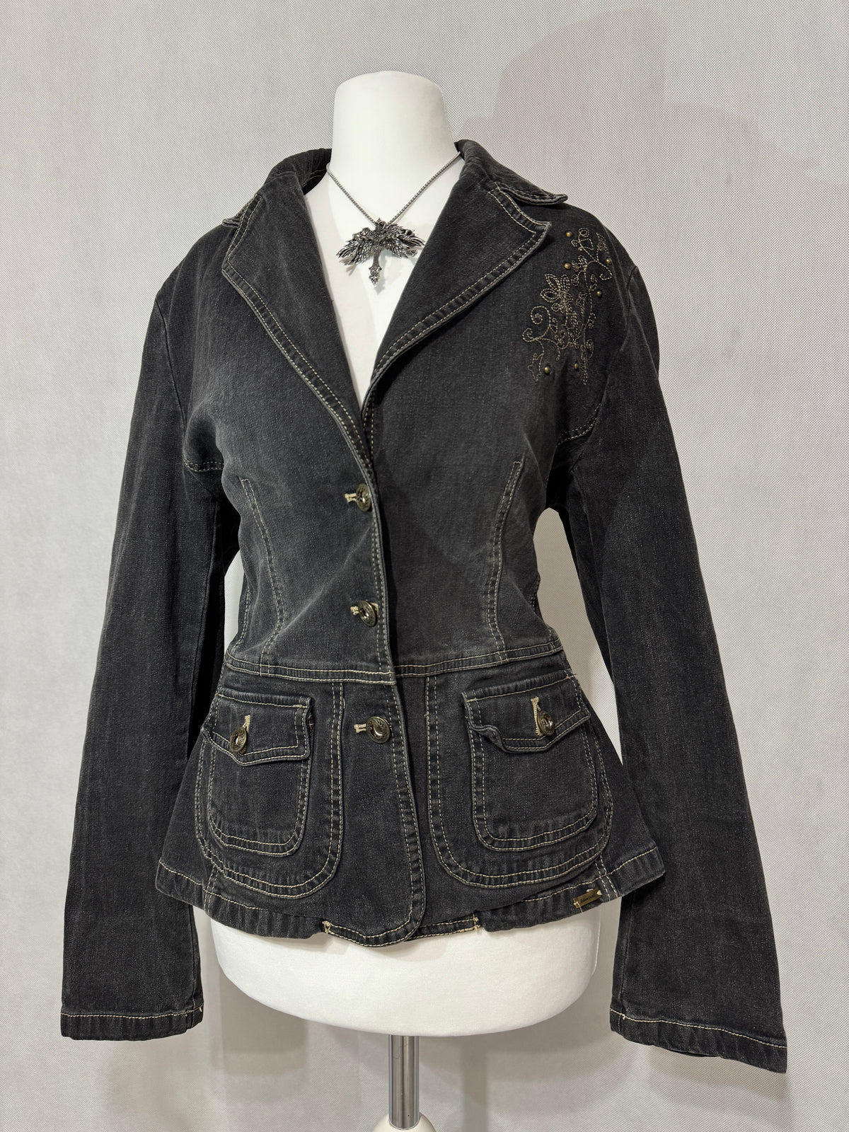 Charcoal Grey Acid Wash Denim Blazer