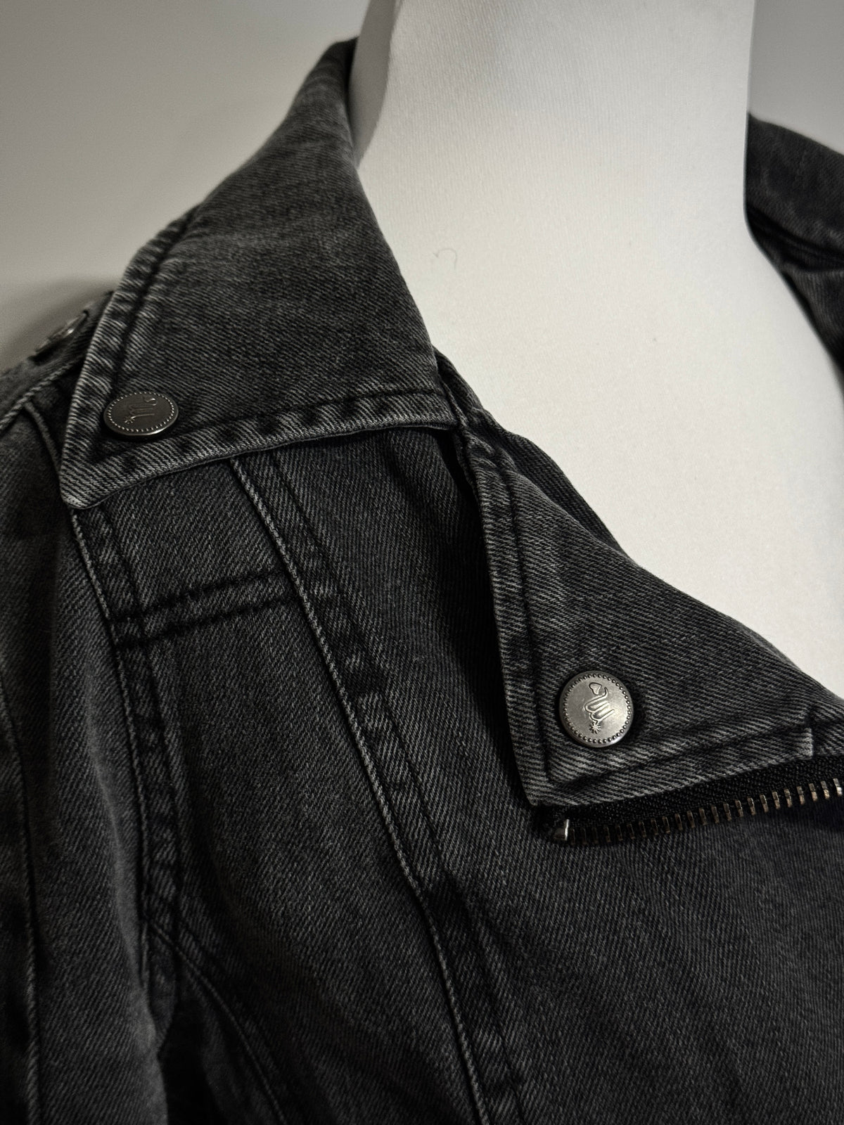 Charcoal Acid Wash Denim Biker Jacket
