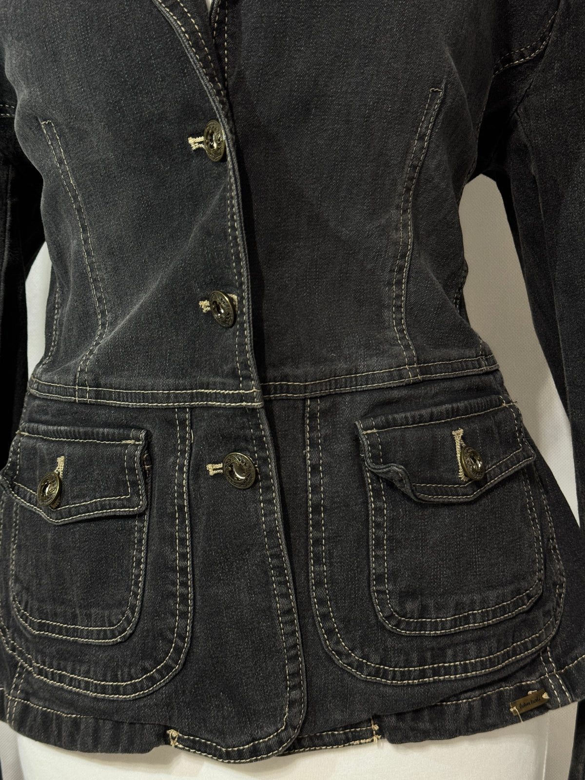 Charcoal Grey Acid Wash Denim Blazer