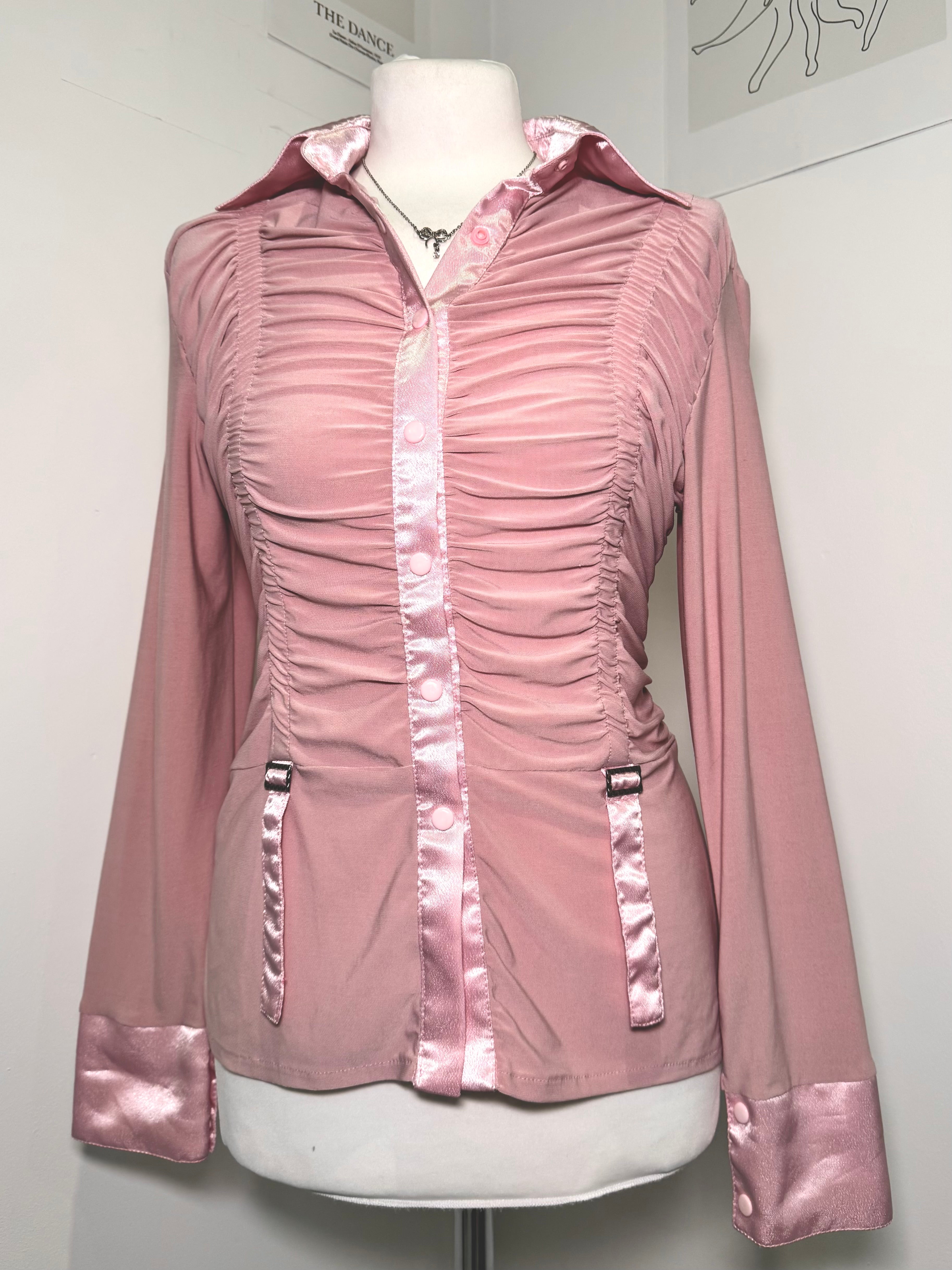 Dusty pink satin shirt with drapery