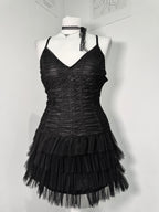 Midnight Mesh Ruched Tiered Dress