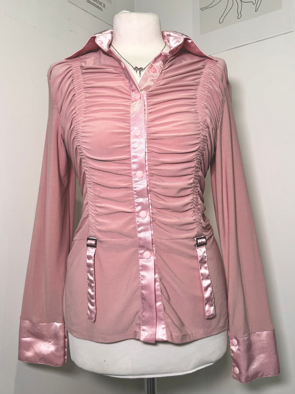 Dusty pink satin shirt with drapery