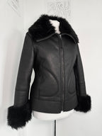 Midnight Faux-Leather Fur Trim Biker Jacket