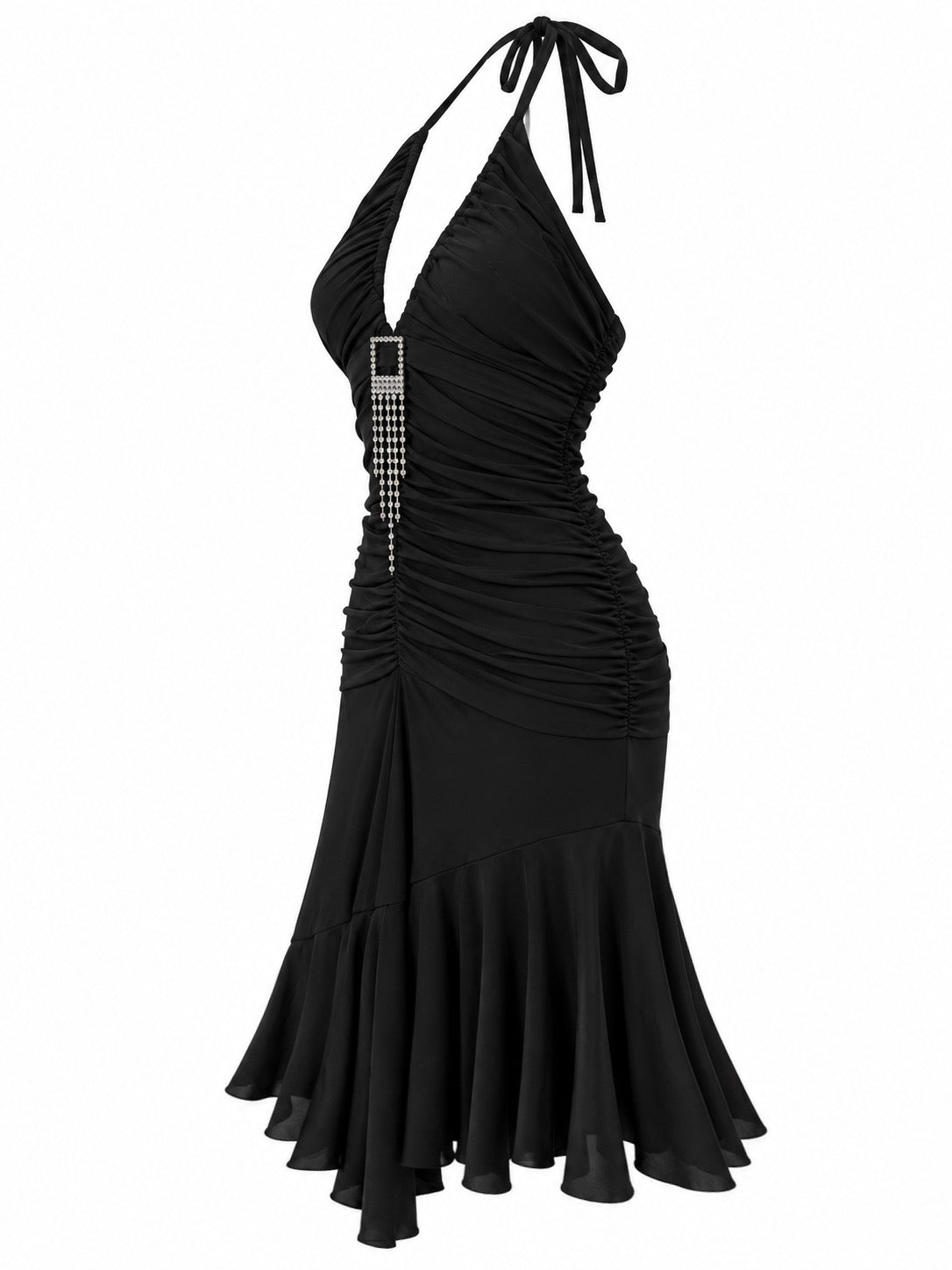 Midnight Ruched Halter Dress