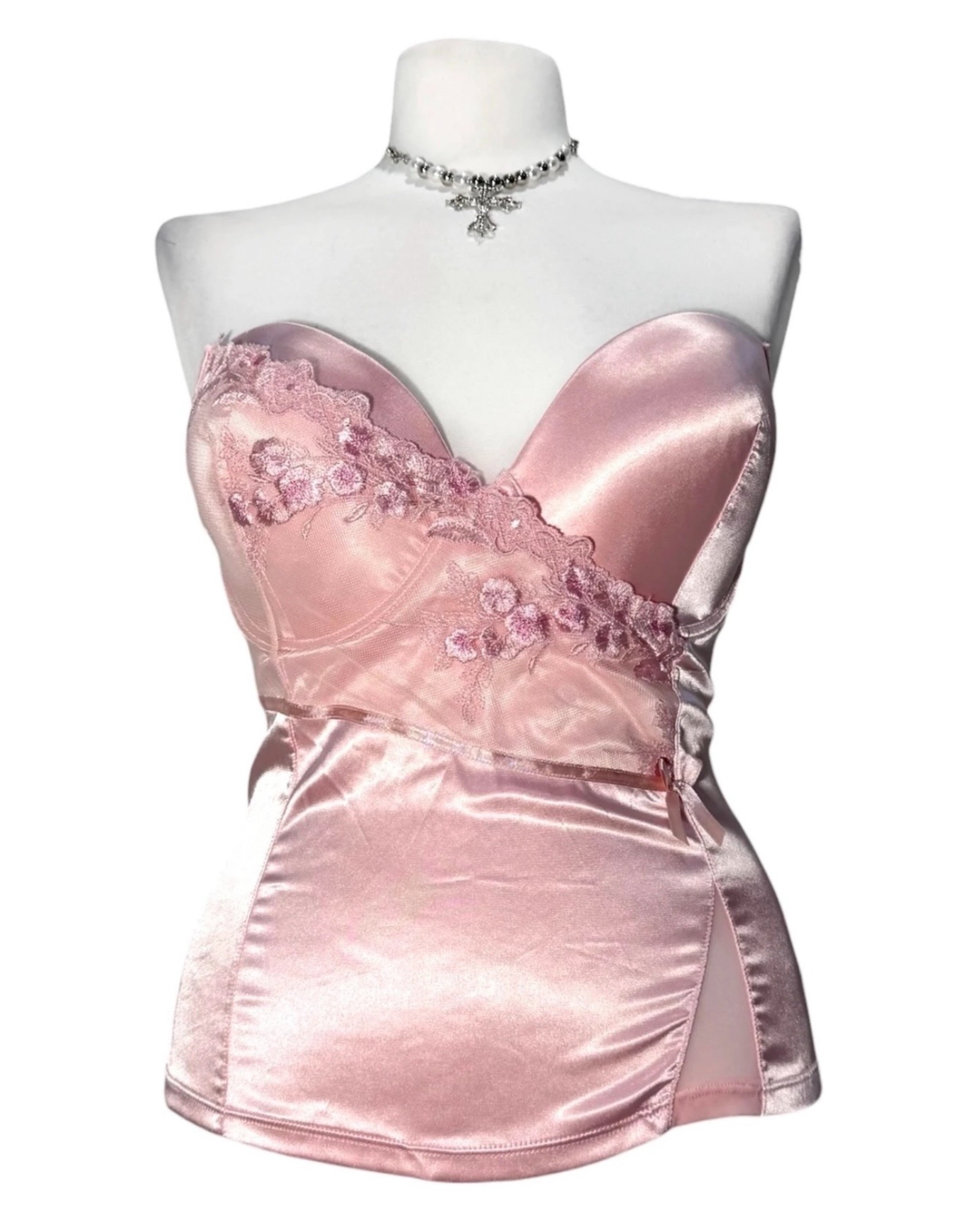 Japanese Rose Satin Embroidered Corset