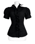Black Vintage Victorian Style Black Ruffle Blouse