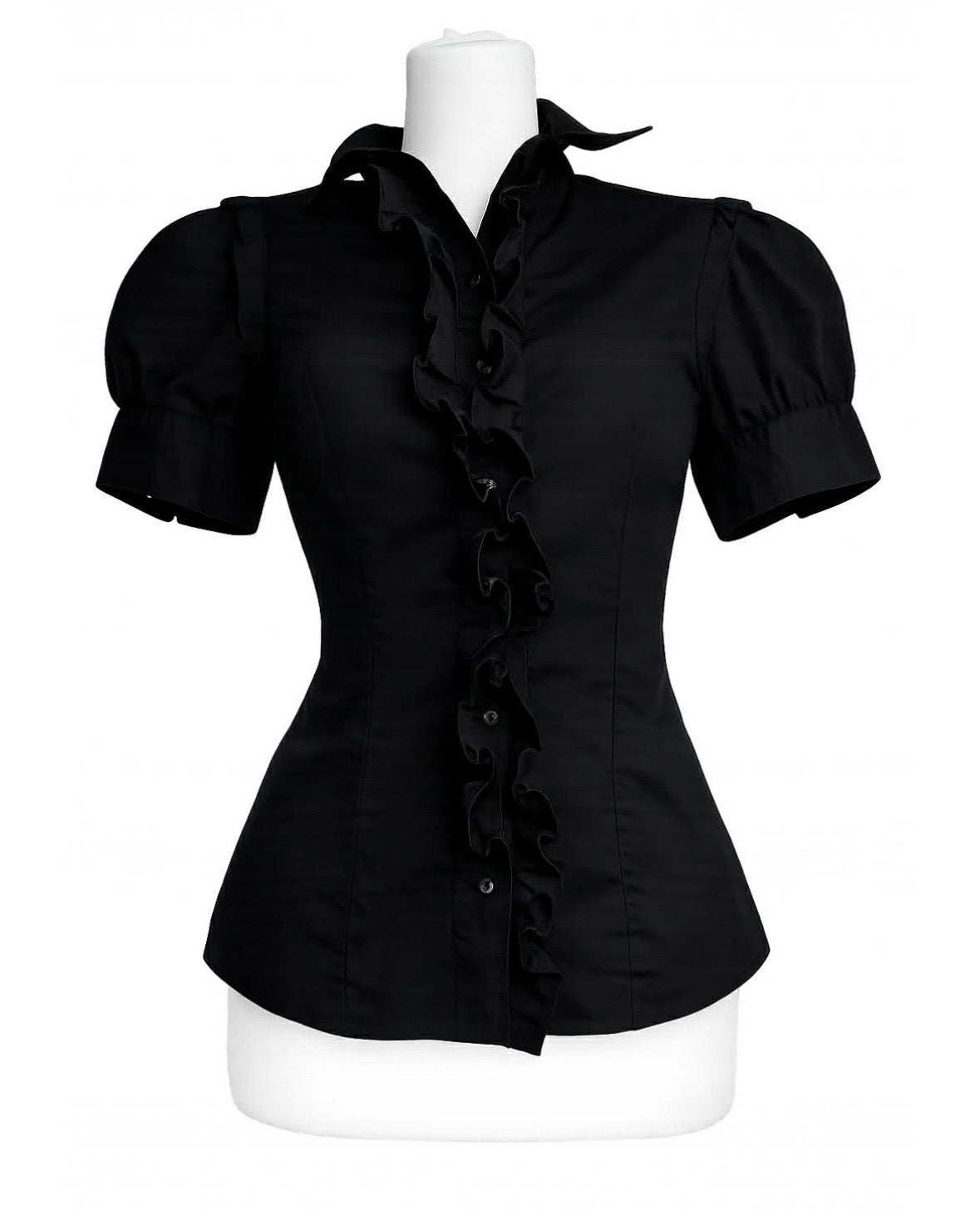 Black Vintage Victorian Style Black Ruffle Blouse