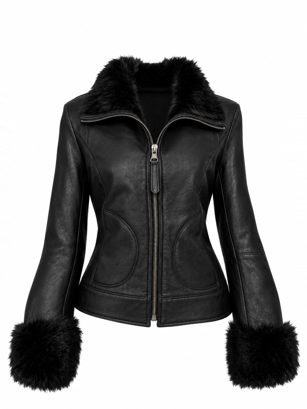 Midnight Faux-Fur Leather Jacket