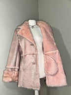 Vintage Pink Faux-Croco Fur Trim Coat