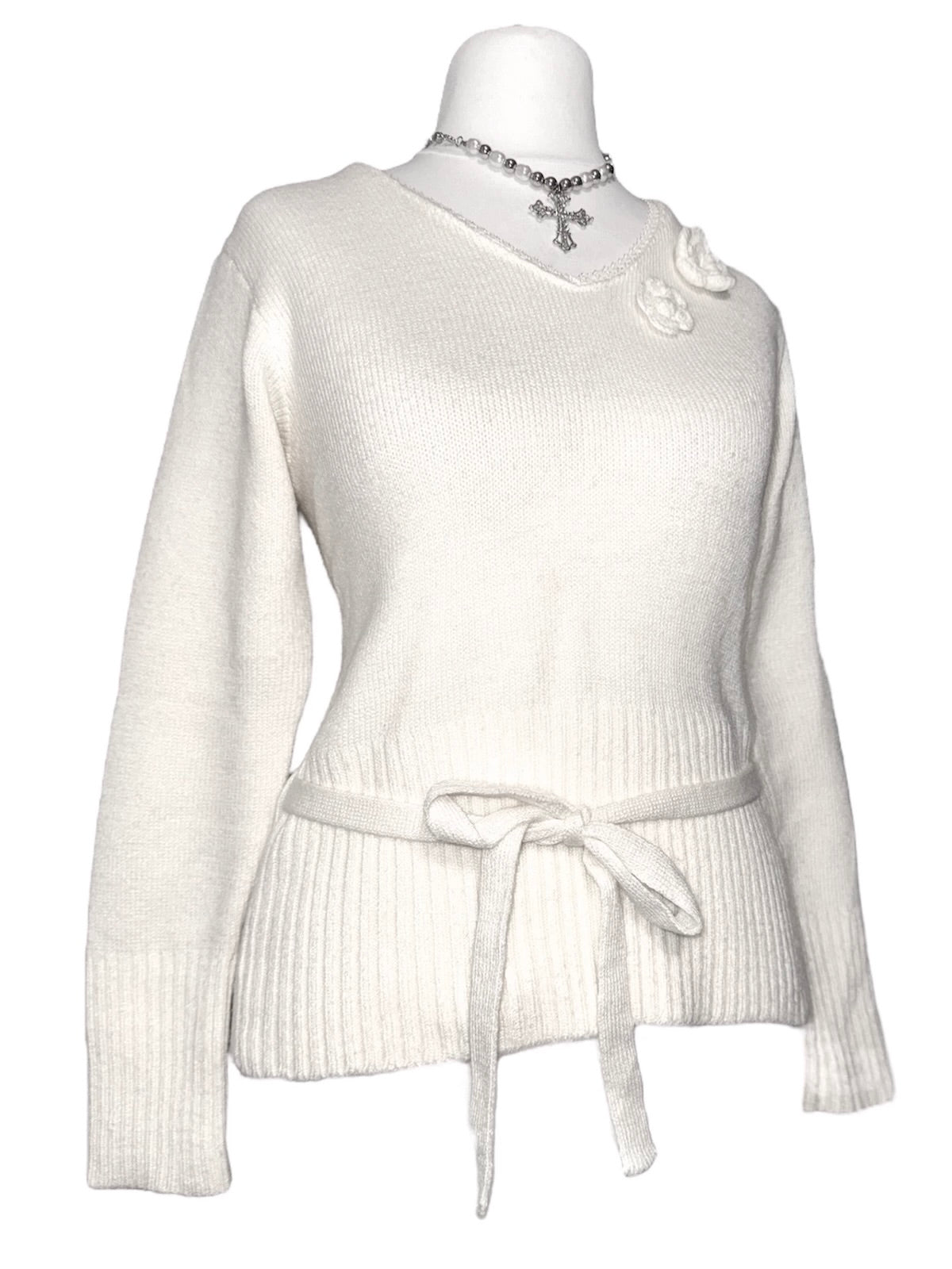 Cream Coquette Rosette Knit Sweater