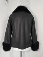 Midnight Faux-Leather Fur Trim Biker Jacket