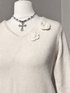 Cream Coquette Rosette Knit Sweater