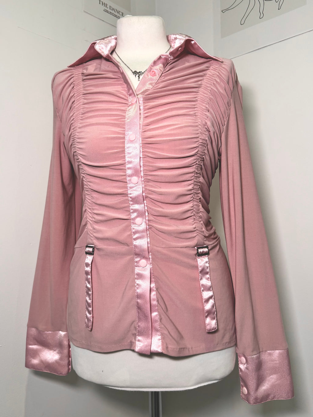 Dusty pink satin shirt with drapery