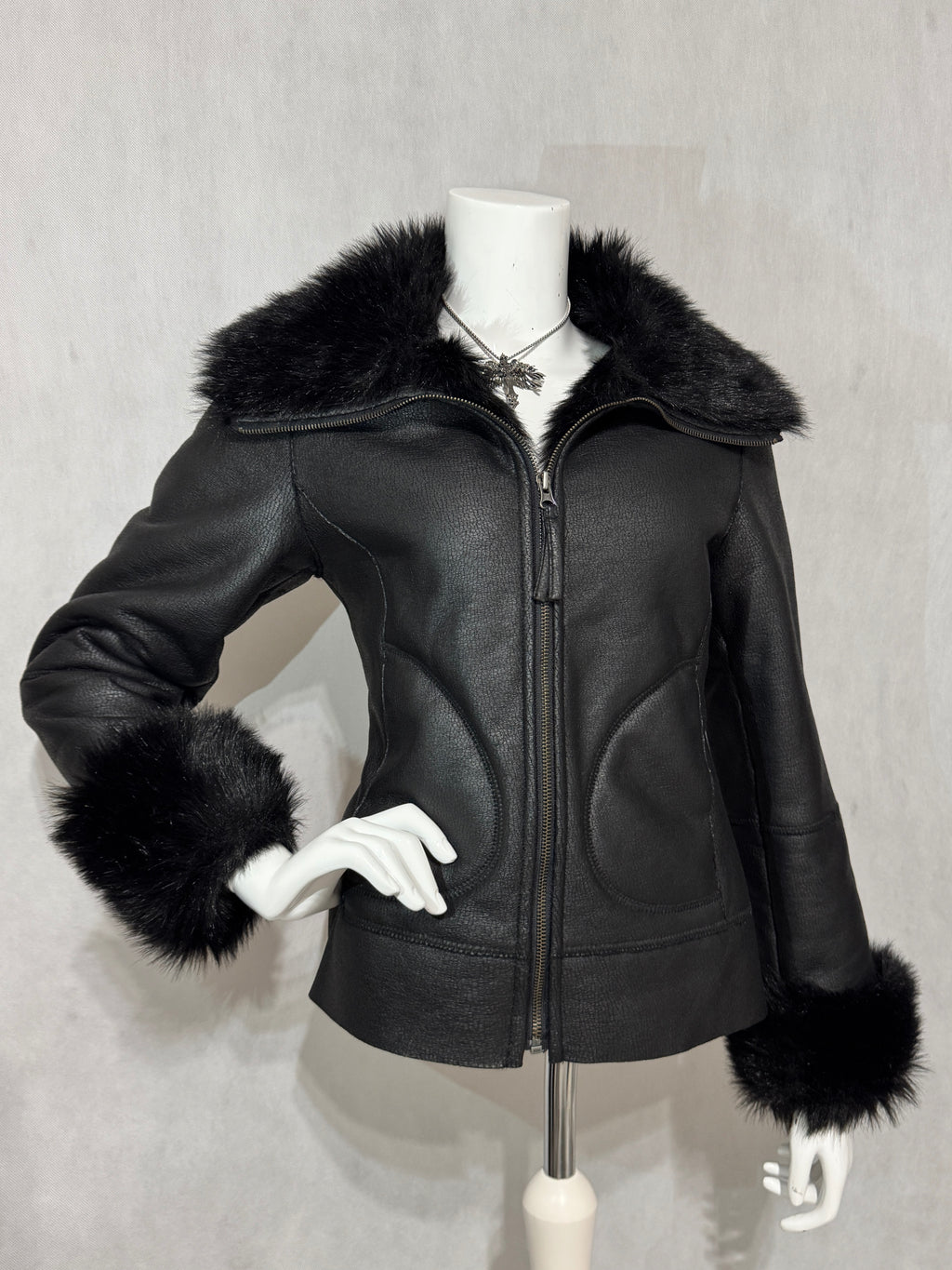 Midnight Faux-Fur Leather Jacket