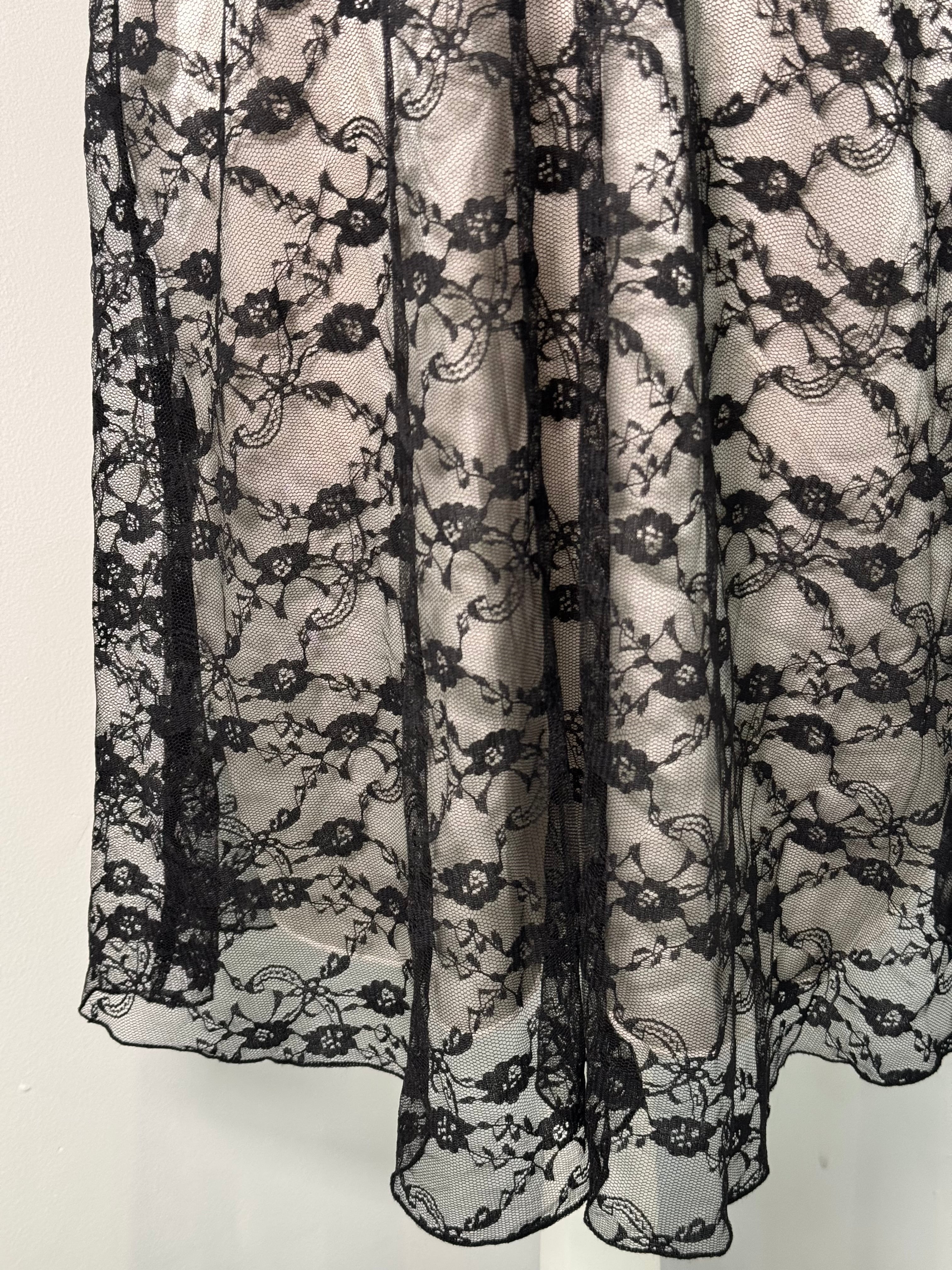Gothic Black Lace & Satin Bow Midi Dress