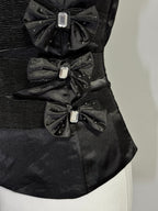 Black Satin Strapless Corset Top with Embellished Bows