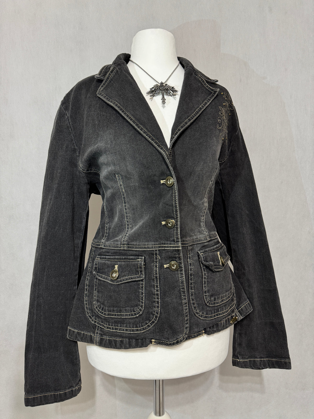 Charcoal Grey Acid Wash Denim Blazer