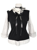 Dark academia Layered Bow Blouse & Vest Set