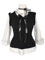 Dark academia Layered Bow Blouse & Vest Set