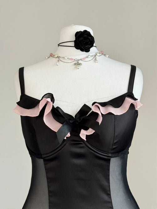 Black & Pink Coquette Corset Top
