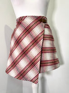 Vintage Rose Plaid Preppy Wrap Mini Skirt