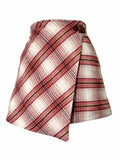 Vintage Rose Plaid Preppy Wrap Mini Skirt