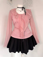 Dreamy pink bellsleeves top with ruffles