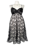 Gothic Black Lace & Satin Bow Midi Dress