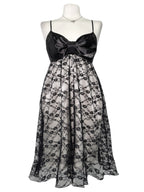 Gothic Black Lace & Satin Bow Midi Dress