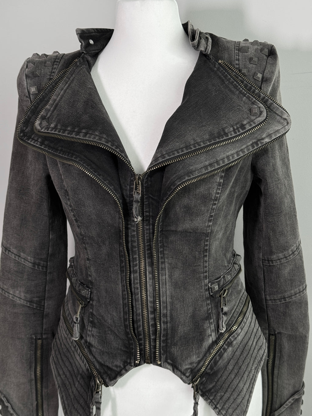 Acid Wash Gothic Biker Jacket