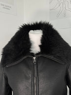 Midnight Faux-Leather Fur Trim Biker Jacket