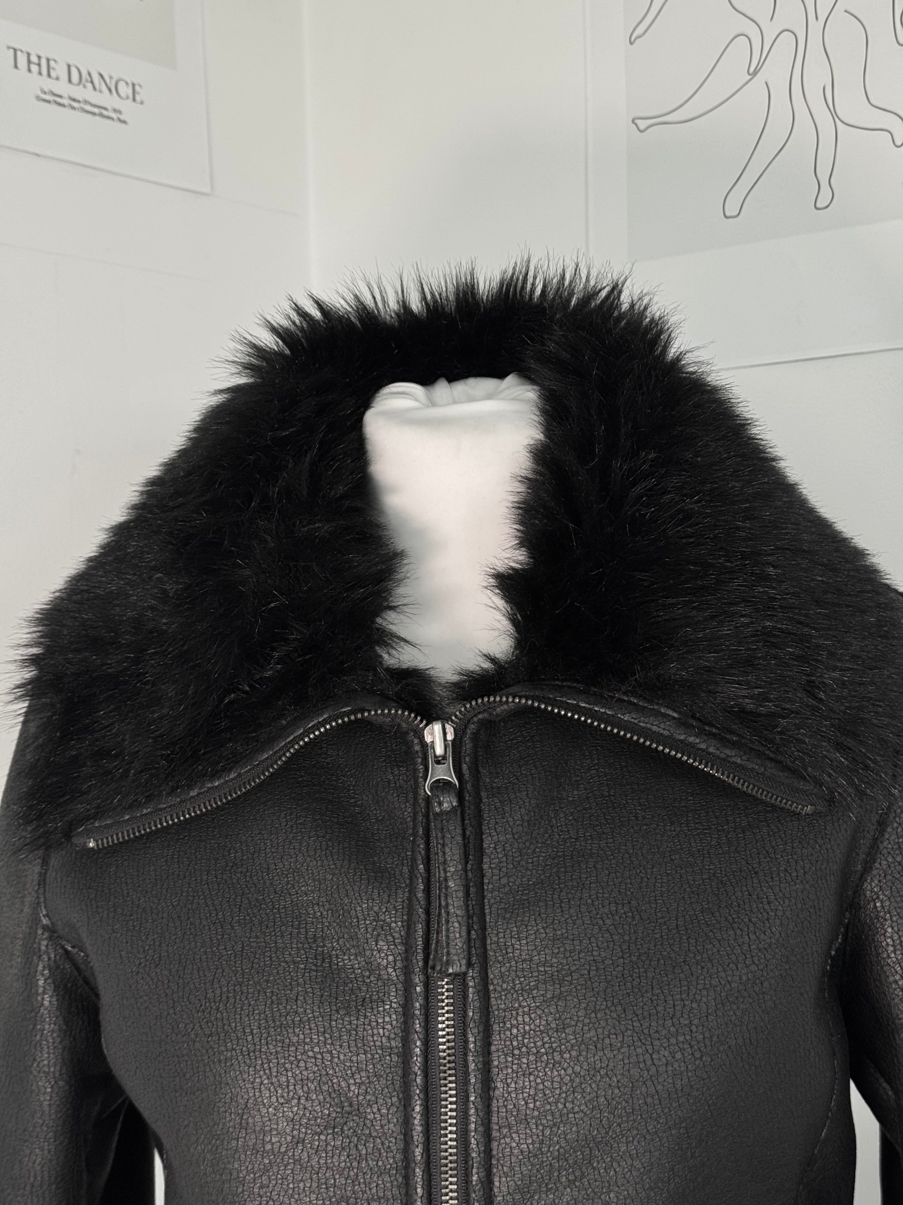 Midnight Faux-Leather Fur Trim Biker Jacket