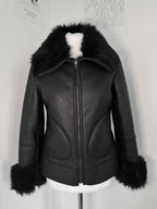 Midnight Faux-Leather Fur Trim Biker Jacket