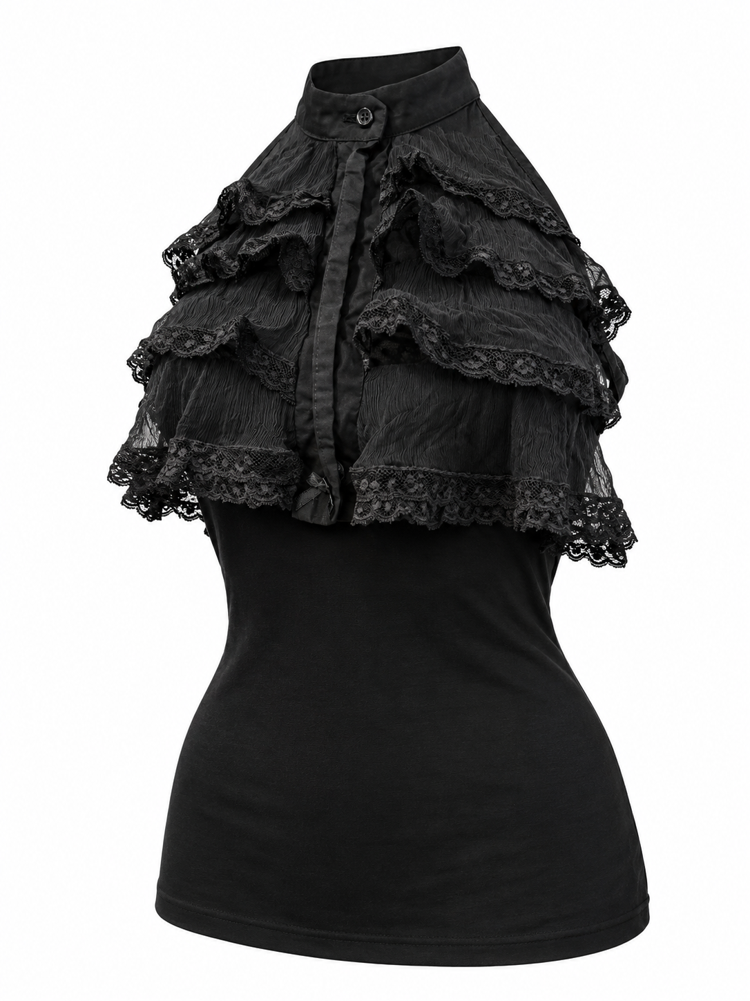Black Lace Ruffle Halter Top