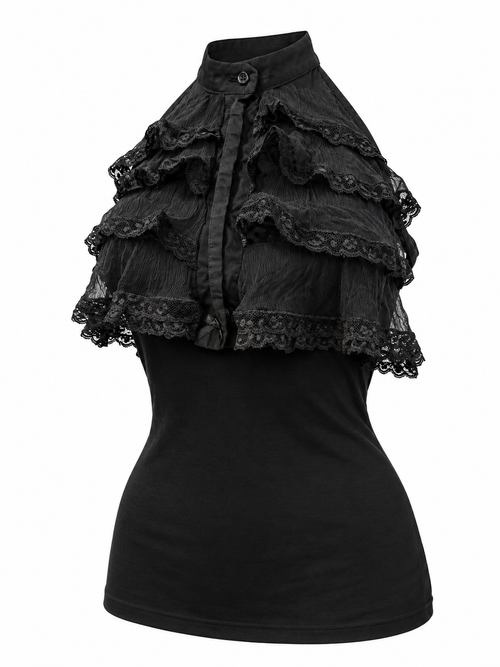 Black Lace Ruffle Halter Top