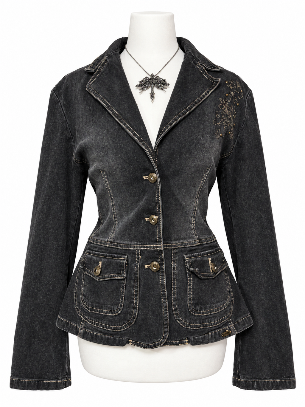 Charcoal Grey Acid Wash Denim Blazer