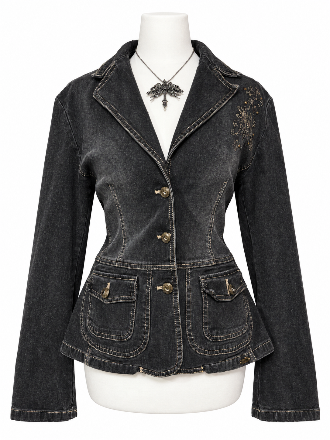 Charcoal Grey Acid Wash Denim Blazer