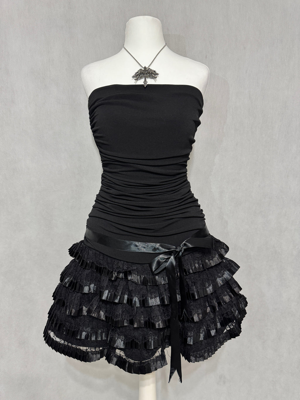 Midnight Black Lace Ruffle Dress