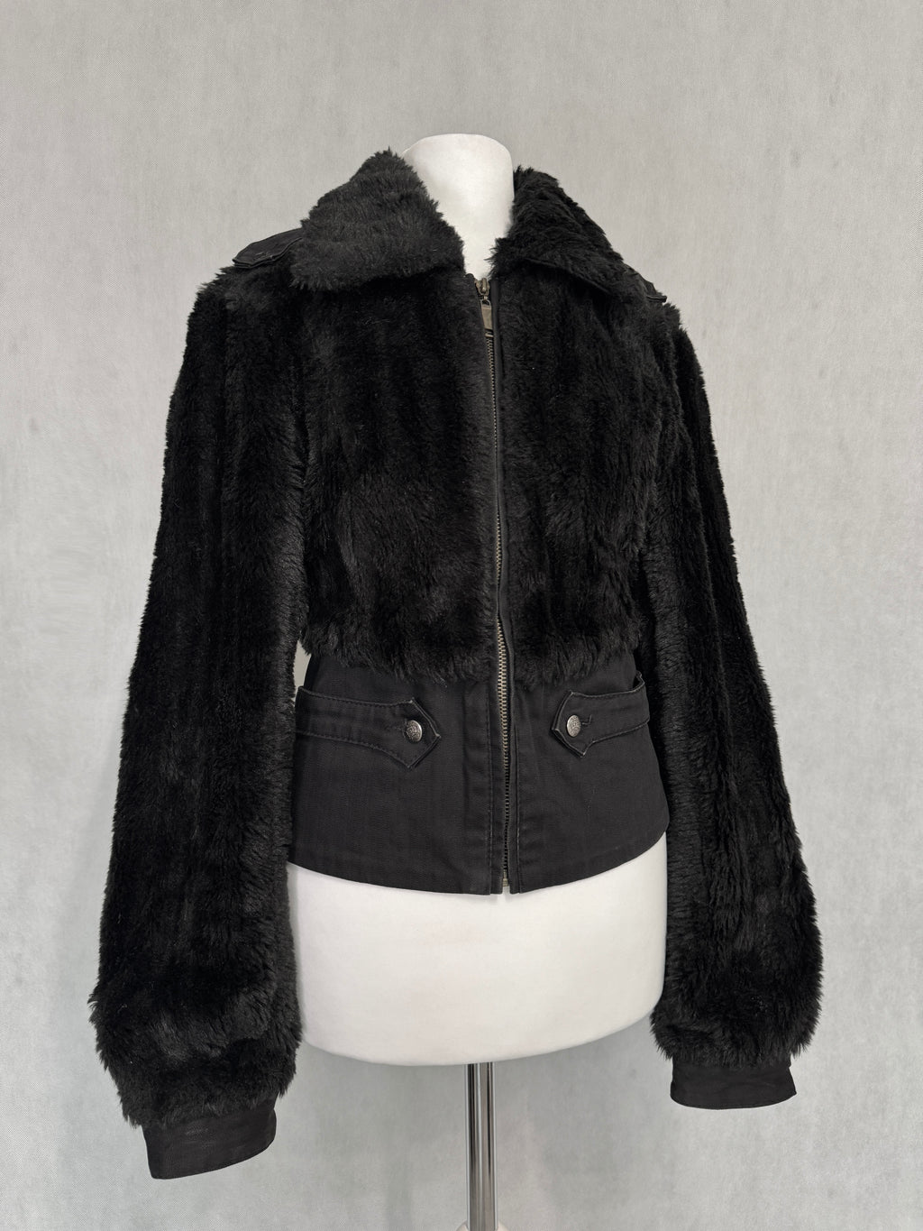 Midnight Black Furry Zip Jacket